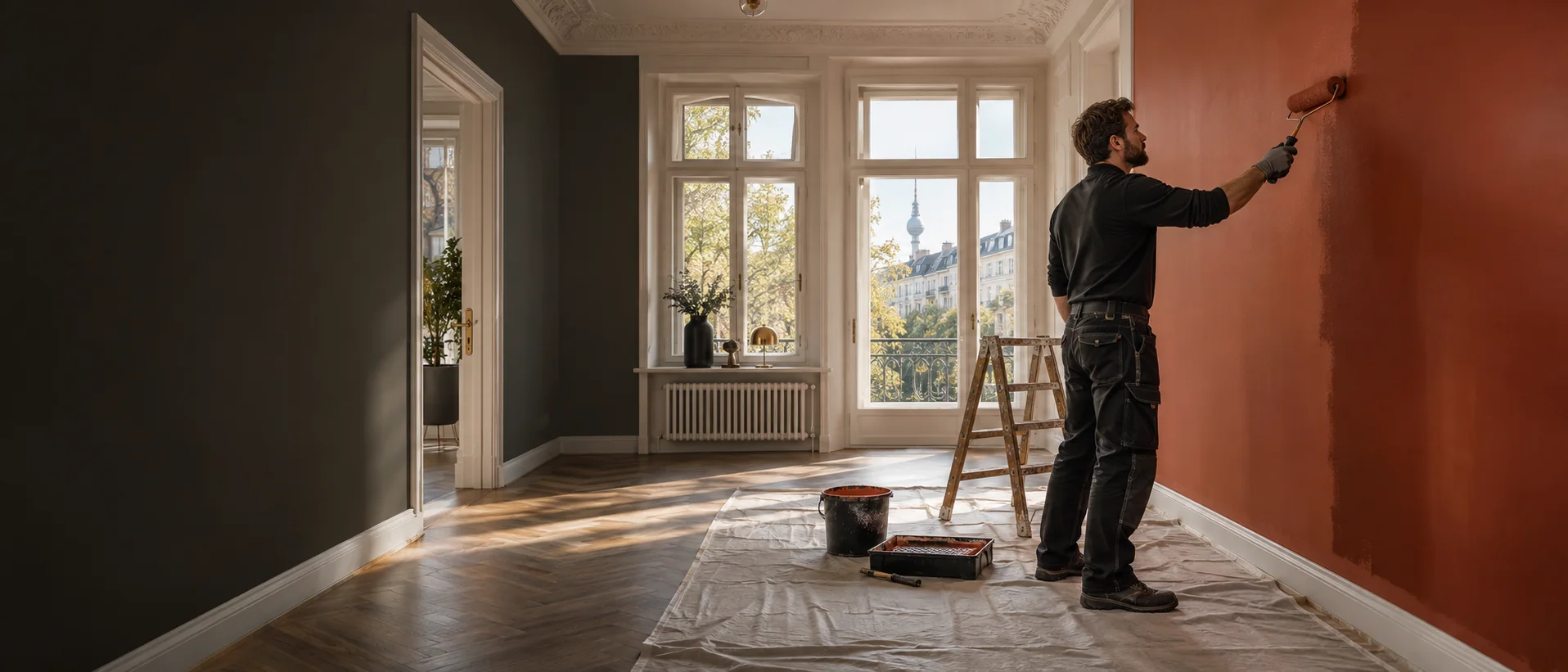 Handwerkliche Malerarbeit an einer Innenwand
