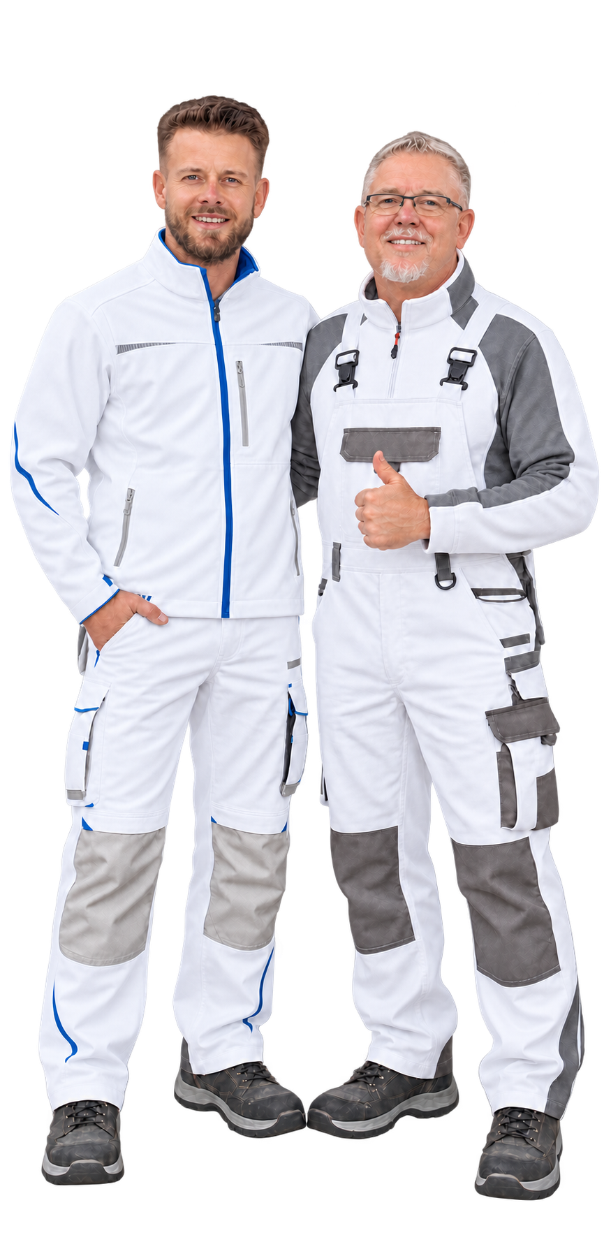 Dirk Roloff und sein Sohn in Maler-Arbeitskleidung